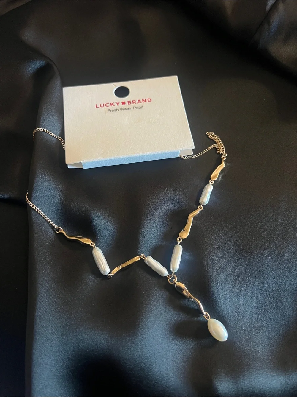 Lucky Brand Gold Tone Necklace with White Freshwater Pearl Drops - Picture 1 of 3
